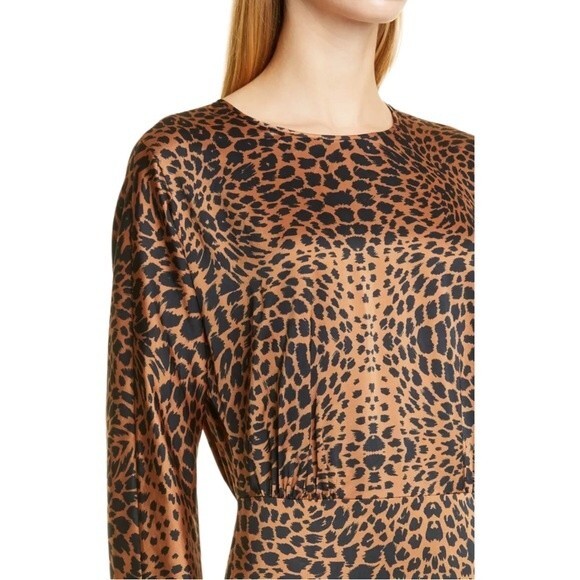 NWT Hugo Boss Dress Long Sleeve Midi Length Black & Brown Animal Print Size 8 - Picture 6 of 15